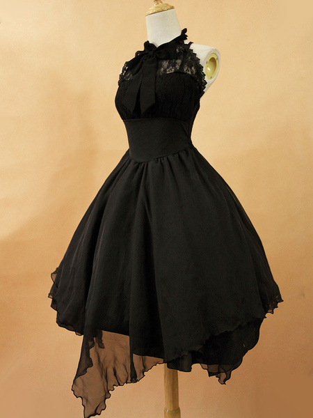 Gothic Lolita Dress JSK The Dawn White Chiffon Lace Bow Haltered Lace Up Irregular Lolita Jumper Skirt Original Design