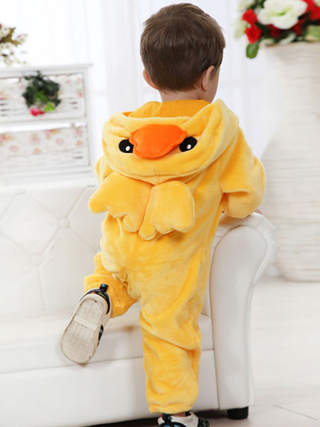 Image of Kigurumi Pajamas Duck Onesie Yellow Kids Flannel Sleepwear Costume Halloween