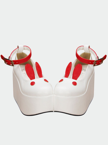 Image of Scarpe Lolita dolce simpatico coniglietto bianco piattaforma rotonda Toe caviglia Strap Lolita scarpe col tacco
