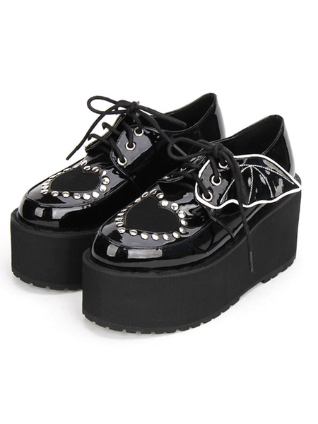 Milanoo Gothic Lolita Shoes Black Lace Up Platform Studded Gothic Lolita Footwear
