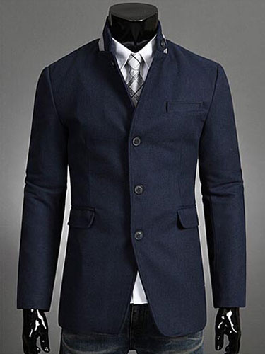 

Men's Suit Jacket Navy Button Stand Collar Long Sleeve Blazer Jacket