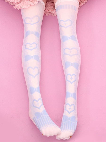 Image of Arco del cuore dolce Lolita calze rosa chiaro di velluto stampato calze Lolita