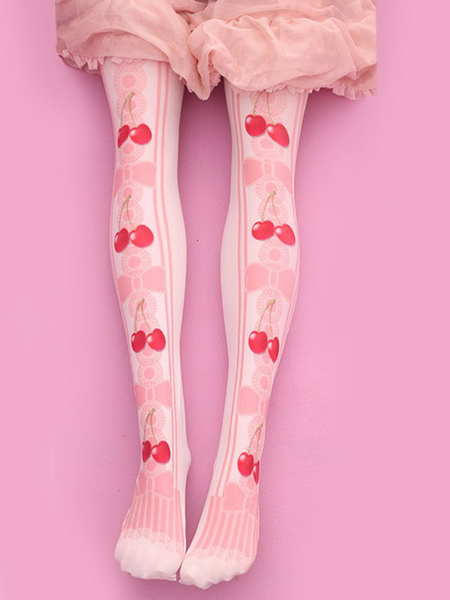 Image of Dolce Lolita calze velluto rosa ciliegia Lolita stampato calzettoni