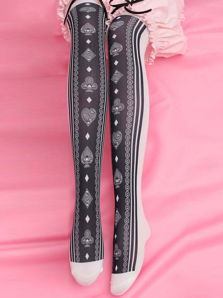 Image of Sweet Lolita Stocking Black Stripe Printed Lolita Socks