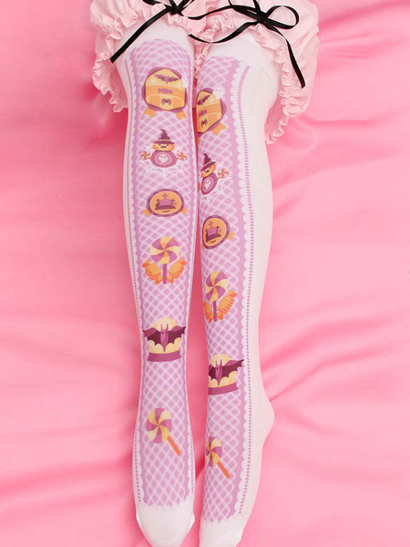 Image of Sweet Lolita Stocking Pink Velvet Printed Thigh Stocking