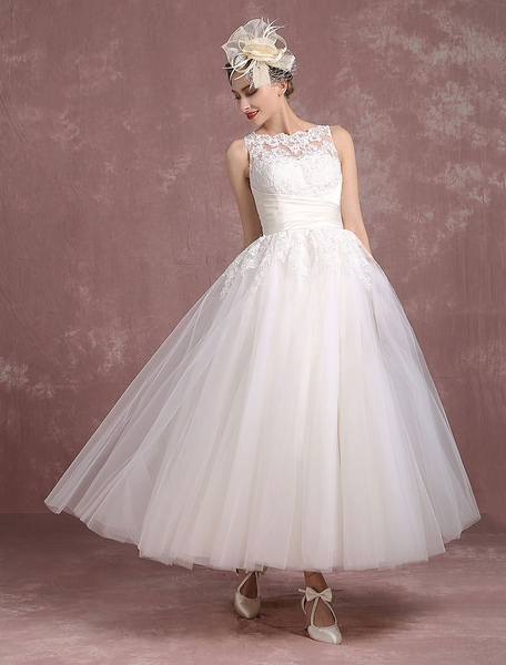 Milanoo Brautkleider Vintage Prinzessin Elfenbeinfarbe       mit Bateau-Kragen Hochzeitskleid Vintag