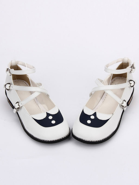 Milanoo Sweet Lolita Shoes White Round Toe Printed Criss Cross Ankle Strap Lolita Shoes