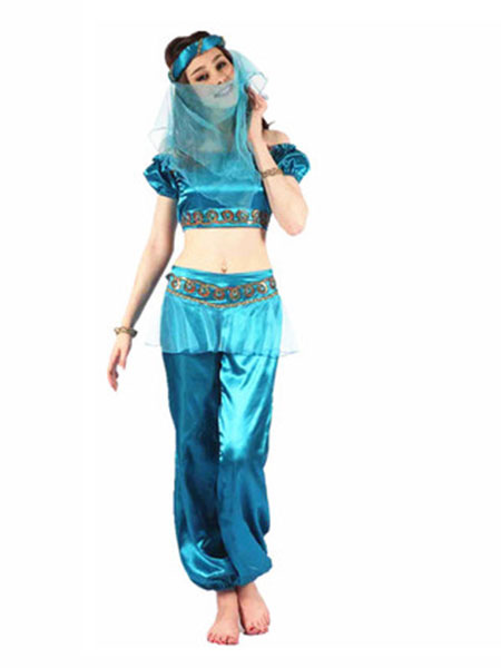 Milanoo Arabian Princess Costume Halloween Women's Blue Outfit Asian Costume