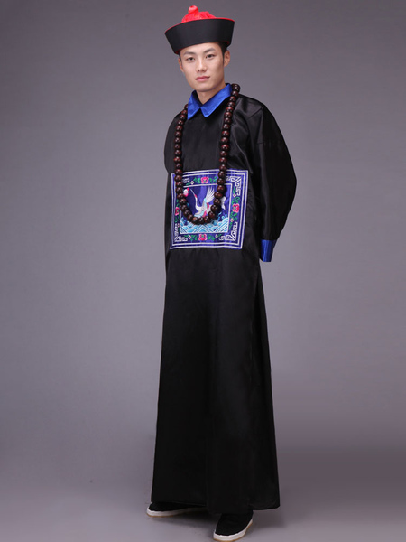 Image of Costumi Cinesi carnevale neri cina set gown&cappello in raso