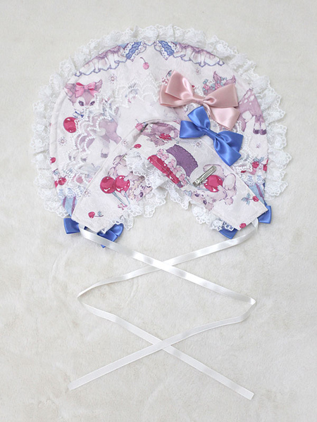 Milanoo Sweet Lolita Bonnet Neverland Cherry Deer Printed Lace Bow Lolita Hair Accessories