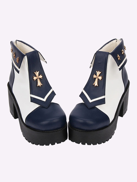 Milanoo Sweet Lolita Shoes Naval Style Platform Two Tone Deep Blue Lolita Boots