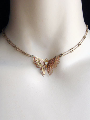 lolita collier en cuivre baroque collier motif papillon avec perles et noeud tea party or déguisements halloween