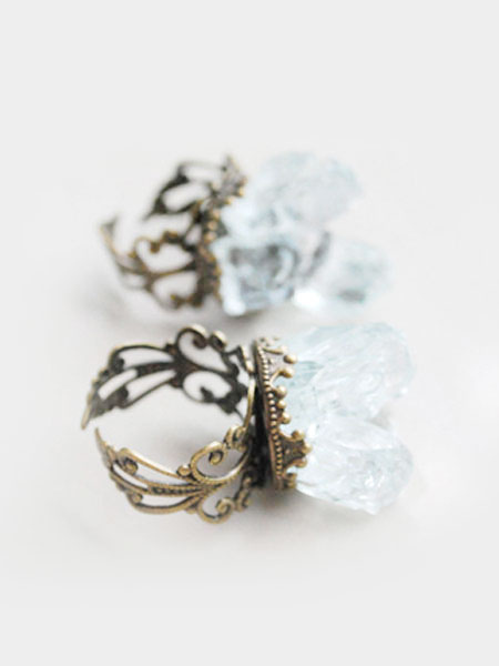 Image of Classic Lolita Rings Rhinestones Alloy Metal Detail Silver Grey Lolita Rings