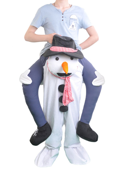 Image of Carry Me Ride On Costume Halloween Unisex White Snowman Funny Plain Woolen Inflatable Suit Halloween