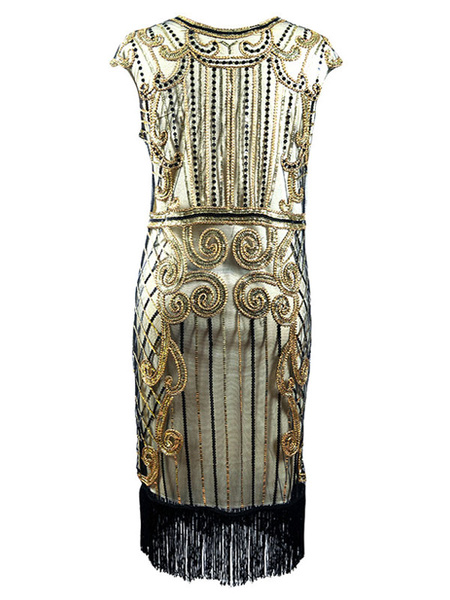 Image of Halloween Vintage Costume 1920s Fashion Charleston Dresses Great Gatsby 1920s Fashion Two Tone Women's Atrovirens Sequined Flapper Dress