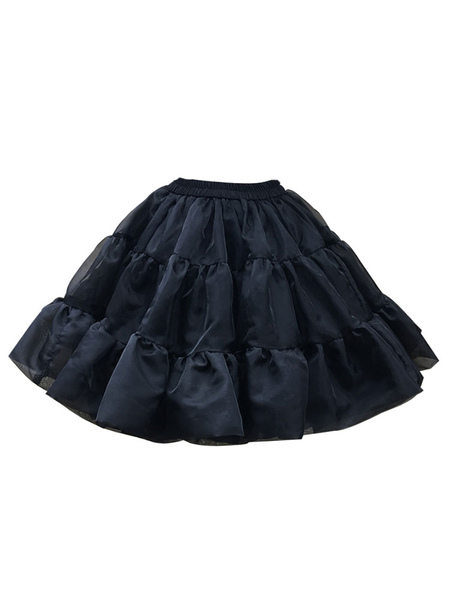 Milanoo Classic Lolita Petticoat Pleated Ruffles Black Lolita Crinoline
