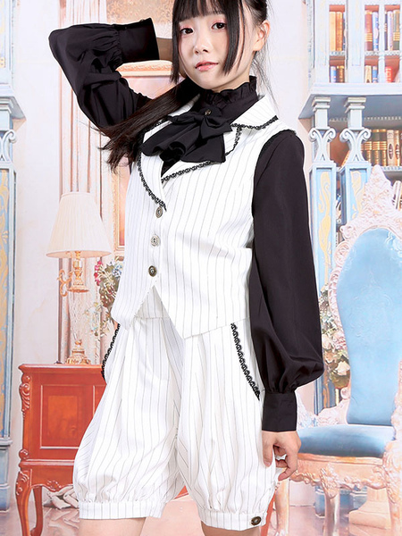 Image of Classic Lolita Outfits White V Neck Sleeveless Waistcoat With Shorts