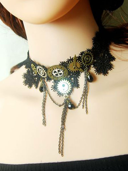 steampunk lolita choker dentelle détails métal bronze lolita collier déguisements halloween