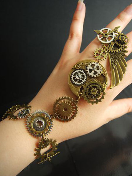 steampunk lolita bracelet métal détails bronze lolita accessoires déguisements halloween