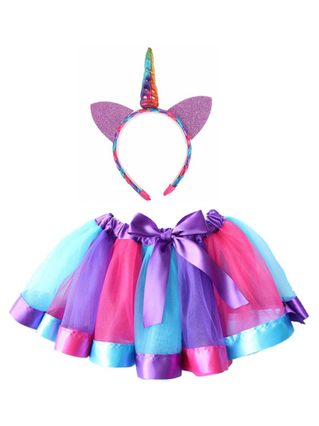 Image of Girls Unicorn Halloween Costume Color Block Mini Skirt With Headband