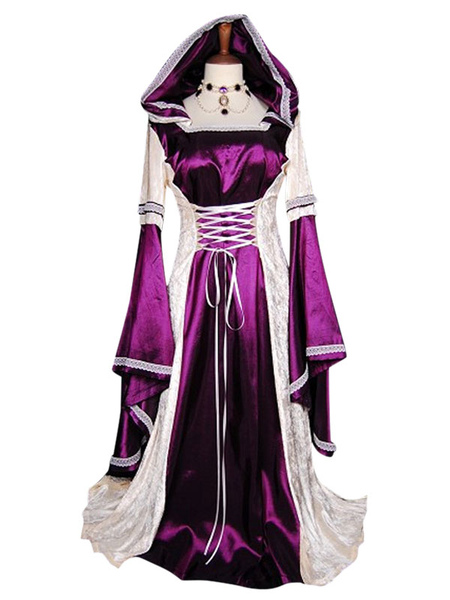 Milanoo Baroque Vintage Costume Women Purple Maxi Dress With Tie