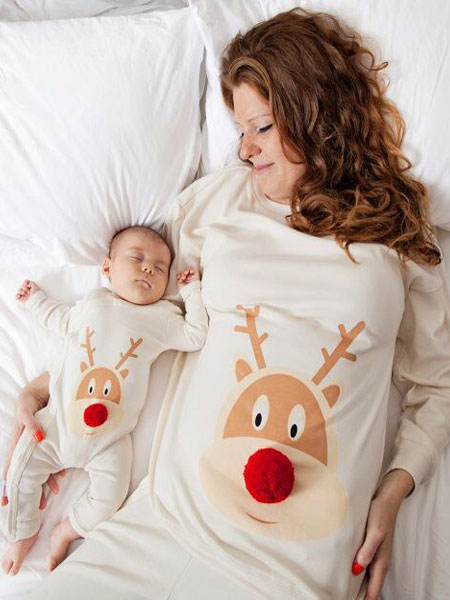 Milanoo Women's Funny Family Christmas Pajamas For Mother White Top With Pants Morning Pajamas от Milanoo WW