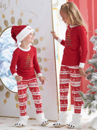 Family Christmas Pajamas Kids Red Top With Pants Unisex Morning Pajamas