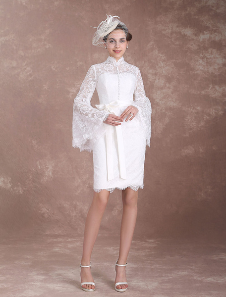 Milanoo robe de mariée vintage fourreau détail zip en dentelle avec soutien-gorge et doublure manche
