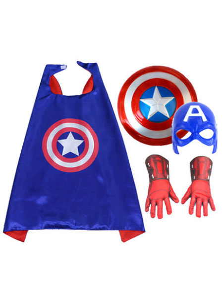 Image of Captain America Costume Halloween Royal Blue 4 Pieces For Boys