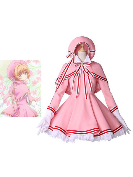 Image of Carnevale Costume Carnevale Costumi sexy Cardcaptor Sakura Kinomoto Sakura guanti donna rosa set Anime Giapponesi in panno uniforme