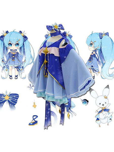 Image of Vocaloid Snow Miku 2017 Star And Snow Chiffon Halloween Cosplay Costume