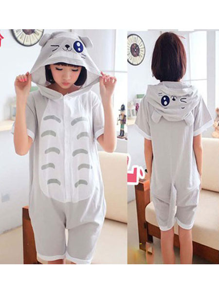 Image of Totoro Kigurumi Pajamas Onesie Light Grey Short Jumpsuits Summer Animal Sleepwear For Adults