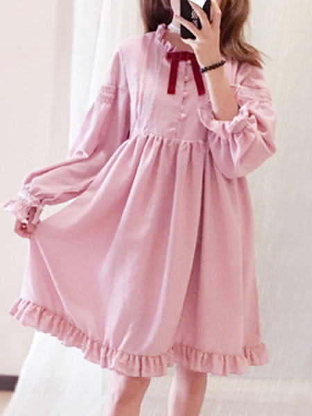 

Milanoo Classic Lolita OP Dress Ruffle Bow Pleated Chiffon Lolita One Piece Dress, Burgundy;black;pink