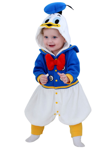 Image of Donald Duck Costume Toddlers Baby Royal Blue Flannel Animal Jumpsuits Halloween
