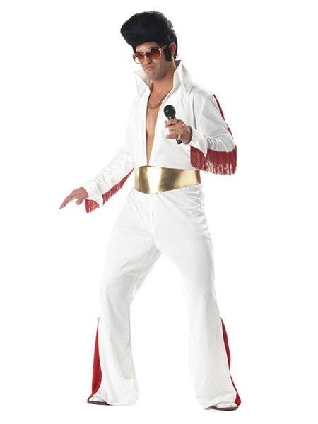 Image of Costume da discoteca Costume da carnevale retrò anni &#39;70 da uomo completo di giacca bianca pantaloni e fascia 3 pezzi