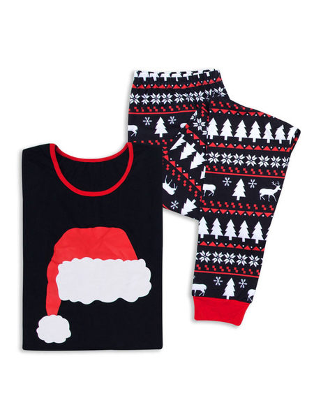 Milanoo Men's Christmas Pajamas Family Matching Father Black Reindeer Printed Top And Pants 2 Piece