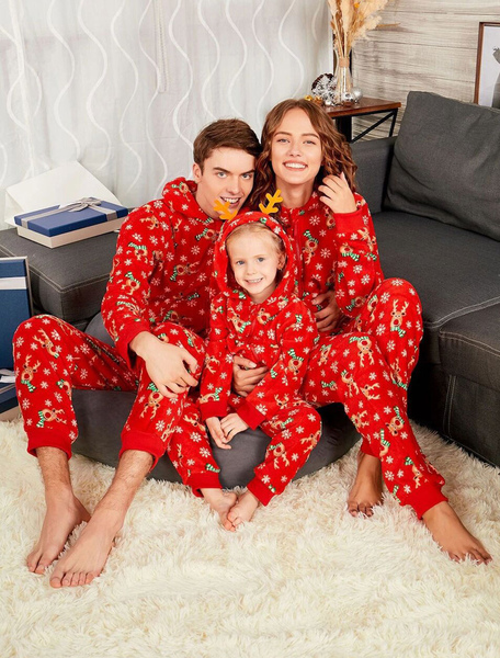 Milanoo Women's Pajamas Family Matching Christmas Mother Red Printed Jumpsuits