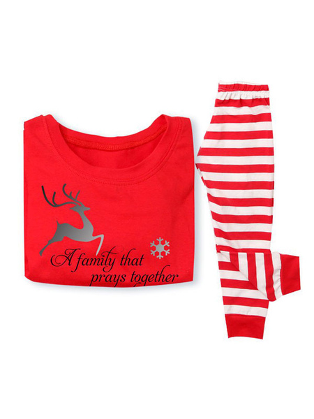 Milanoo Family Christmas Pajamas Kids Red Striped Printed Top And Pants 2 Piece Set For Children от Milanoo WW