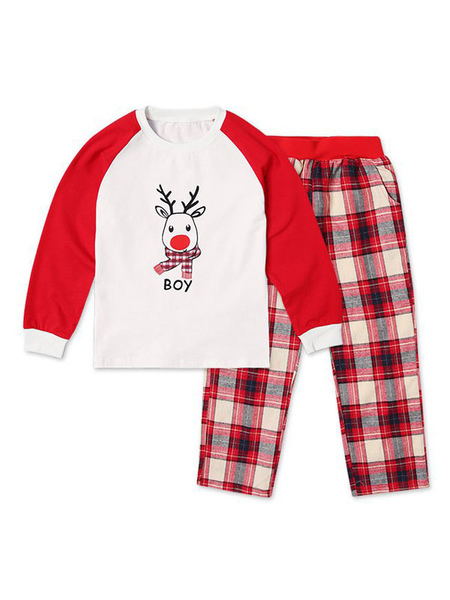 Milanoo Boy's Family Matching Christmas Pajamas Kids Red Plaid Printed Top And Pants 2 Piece Set от Milanoo WW