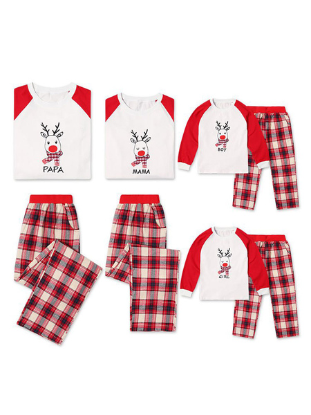 Matching Family Christmas Pajamas Kids Red Plaid Printed Top And Pants 2 Piece Set For Girls