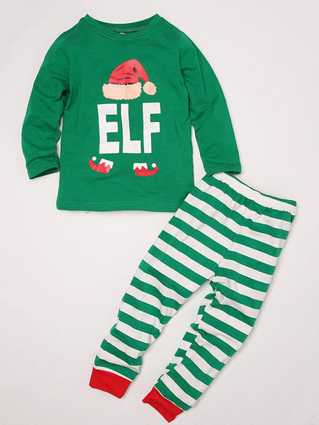 Milanoo Christmas Matching Family Pajamas Kids Green Striped Printed Top And Pants 2 Piece Set For C от Milanoo WW