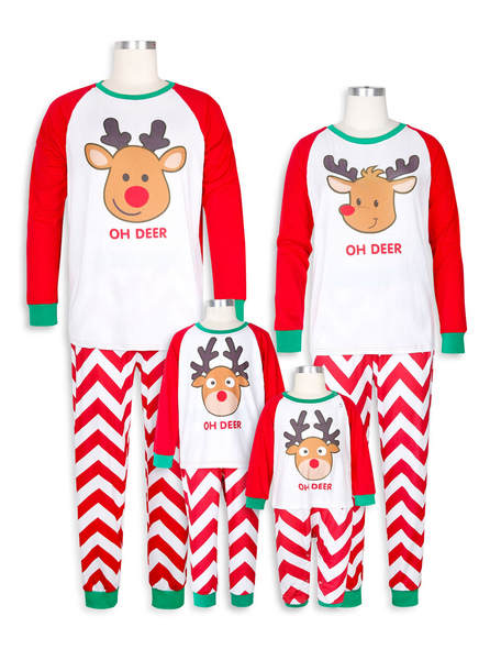 Milanoo Women's Family Pajamas Christmas Matching Mother Red Reindeer Printed Top And Pants 2 Piece