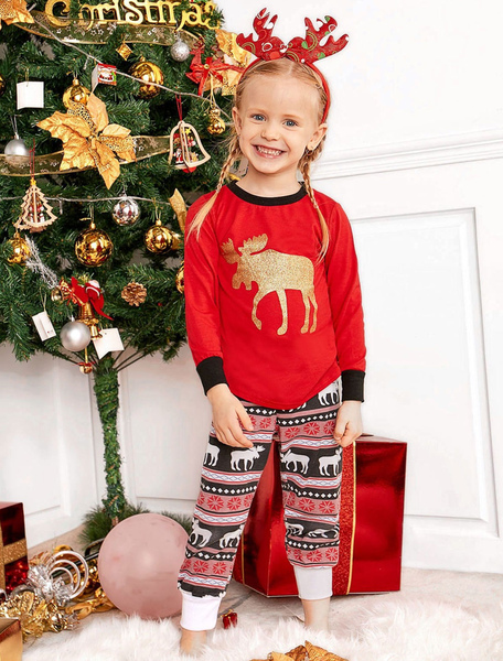 Milanoo Matching Family Christmas Pajamas Kids Red Printed Top And Pants 2 Piece Set For Children от Milanoo WW
