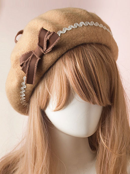 Image of Sweet Lolita Hat Wool Bow Pom Pom Lolita Beret