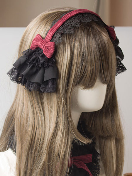 Milanoo Gothic Lolita Headdress Lace Bow Two Tone Lolita Hair Accessory