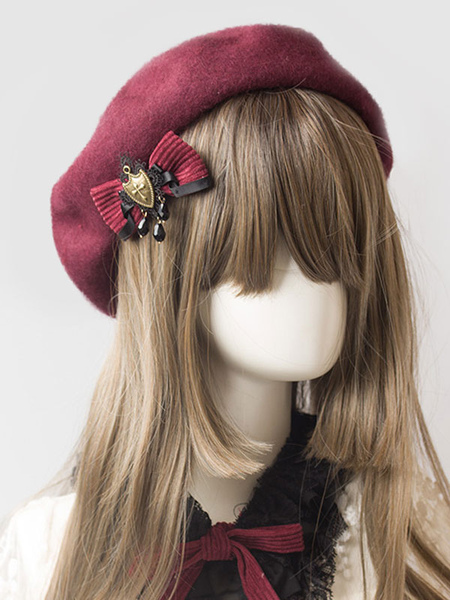 chapeau lolita classique lolita beret en laine de bourgogne déguisements halloween