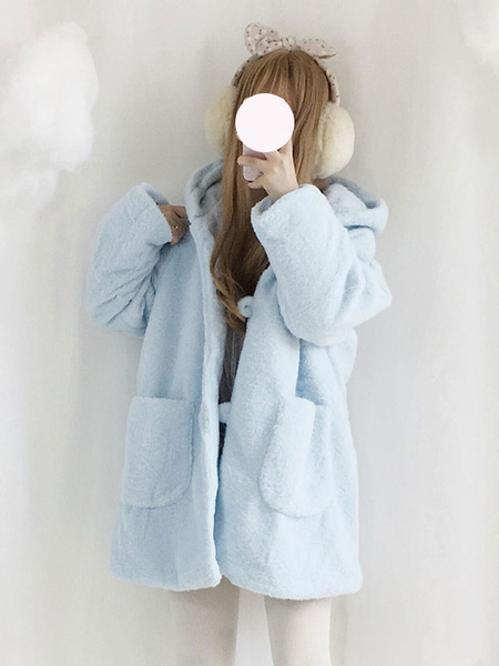 Image of Classic Lolita Overcoat Polar Fleece Hooded Lolita Winter Coat