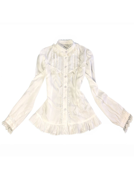 Image of Classic Lolita Shirt Mandala Silk Lace Ruffle White Lolita Blouse