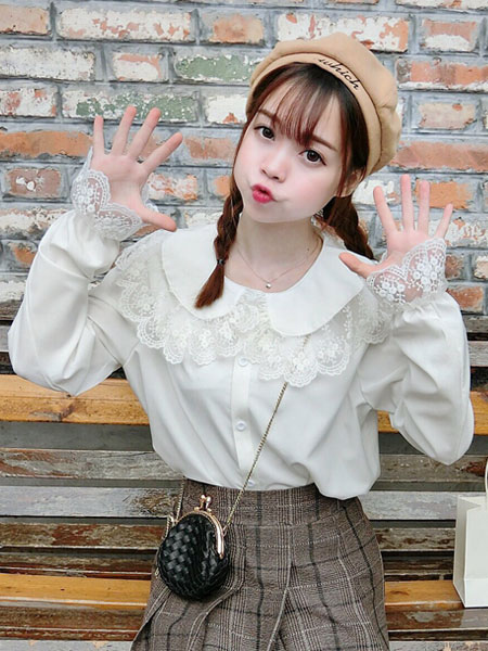 chemise mignonne lolita en mousseline de soie en dentelle blouse lolita blanche
