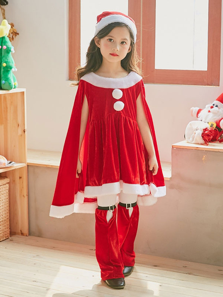 Milanoo Christmas Costume Kids Outfit Dresses Shorts Hat 3 Piece Set For Little Girls Carnival